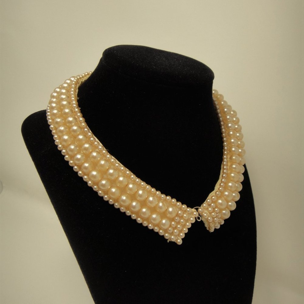 Vintage Miranda Faux Pearl Collar Choker Necklace Champagne Ivory 4 Rows 50s